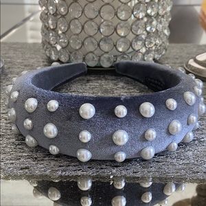 ASOS gray velvet & faux pearl padded headband